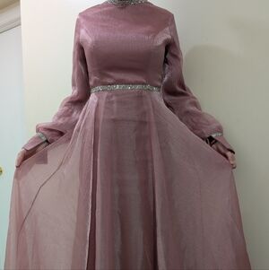 Shimmering Mauve Maxi Dress with Silver Accents